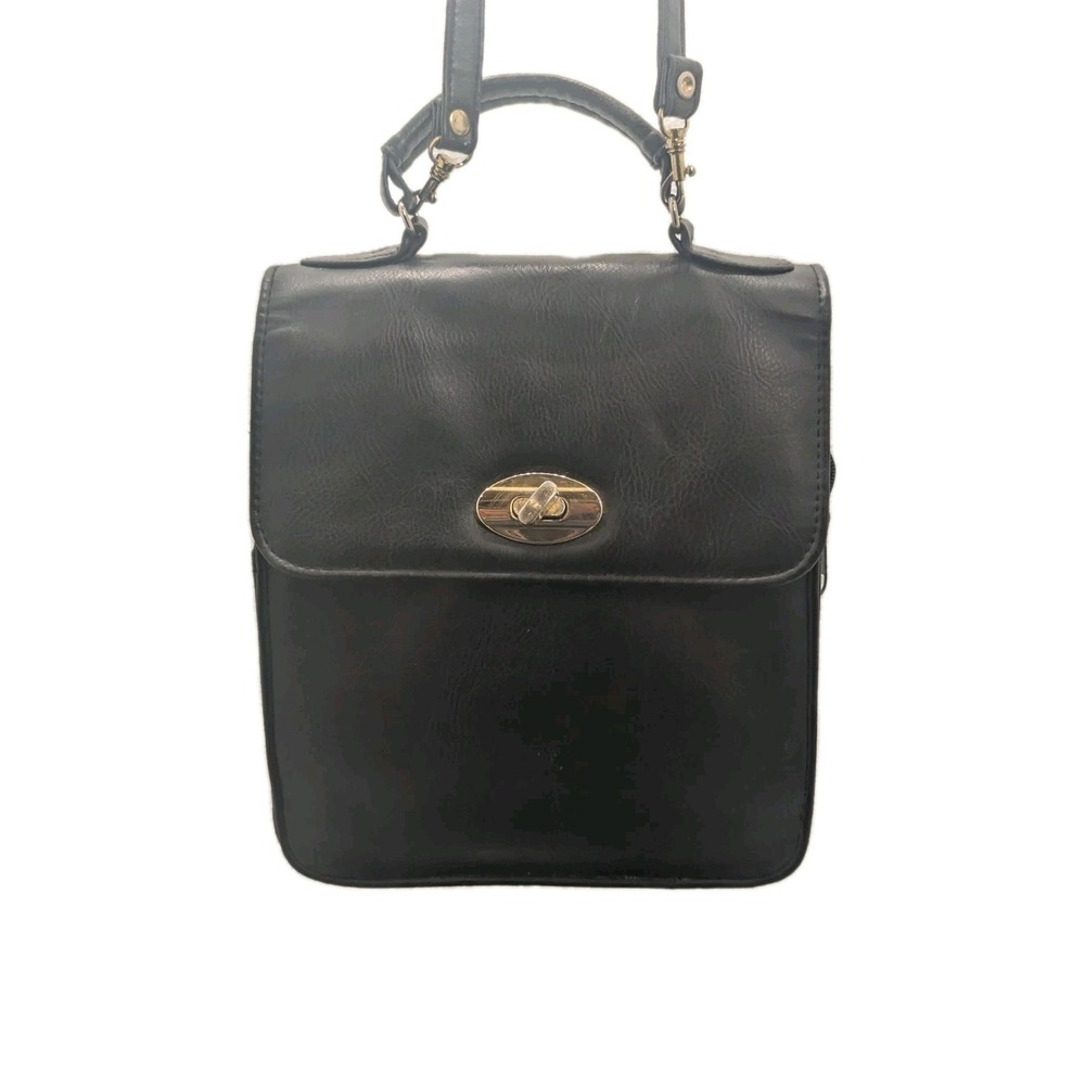 JACKSON Womens Black Faux Leather Medium Handbag Purse